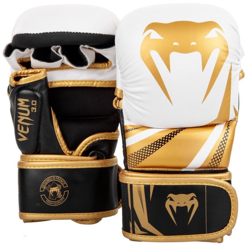 Gants D'entra?nement Venum Sparring Gloves Challenger 3.0 MMA Blanche Noir Doré  | VTI-3606932