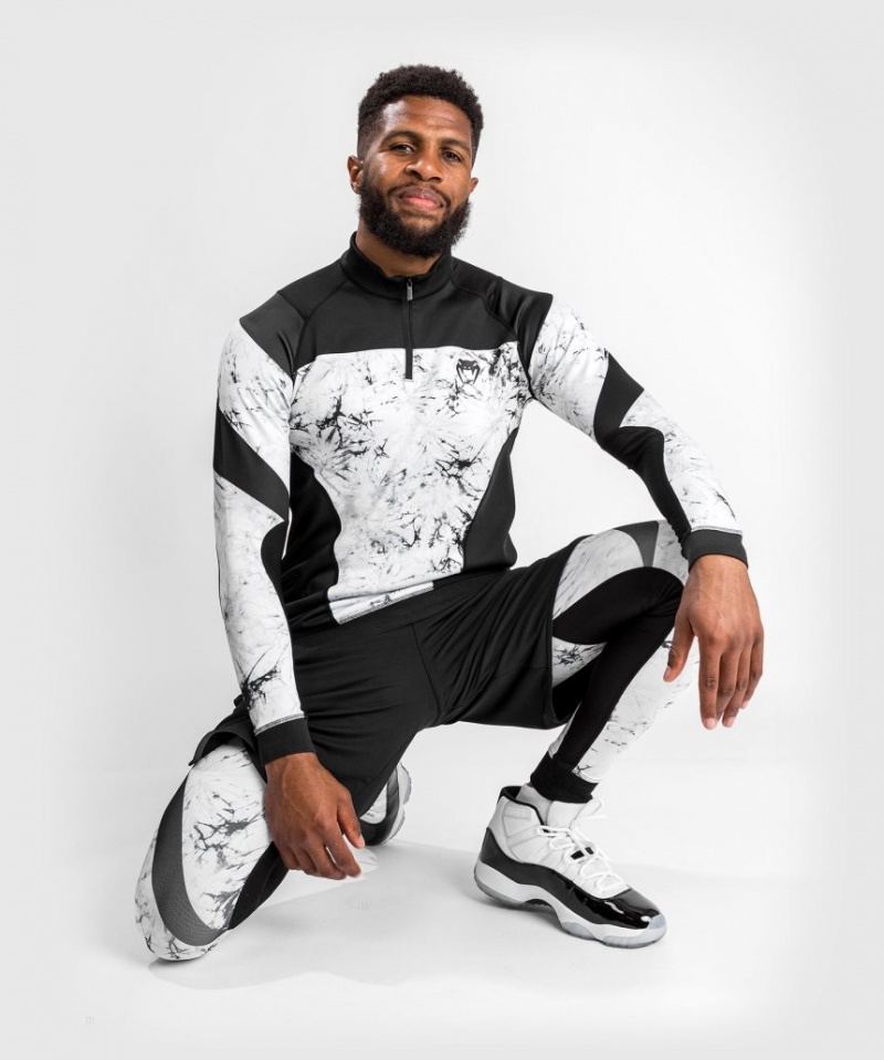 Sweatshirt Venum G-Fit Marble Dry Tech long sleeves zipped collar Homme Blanche Noir  | KAL-8392609