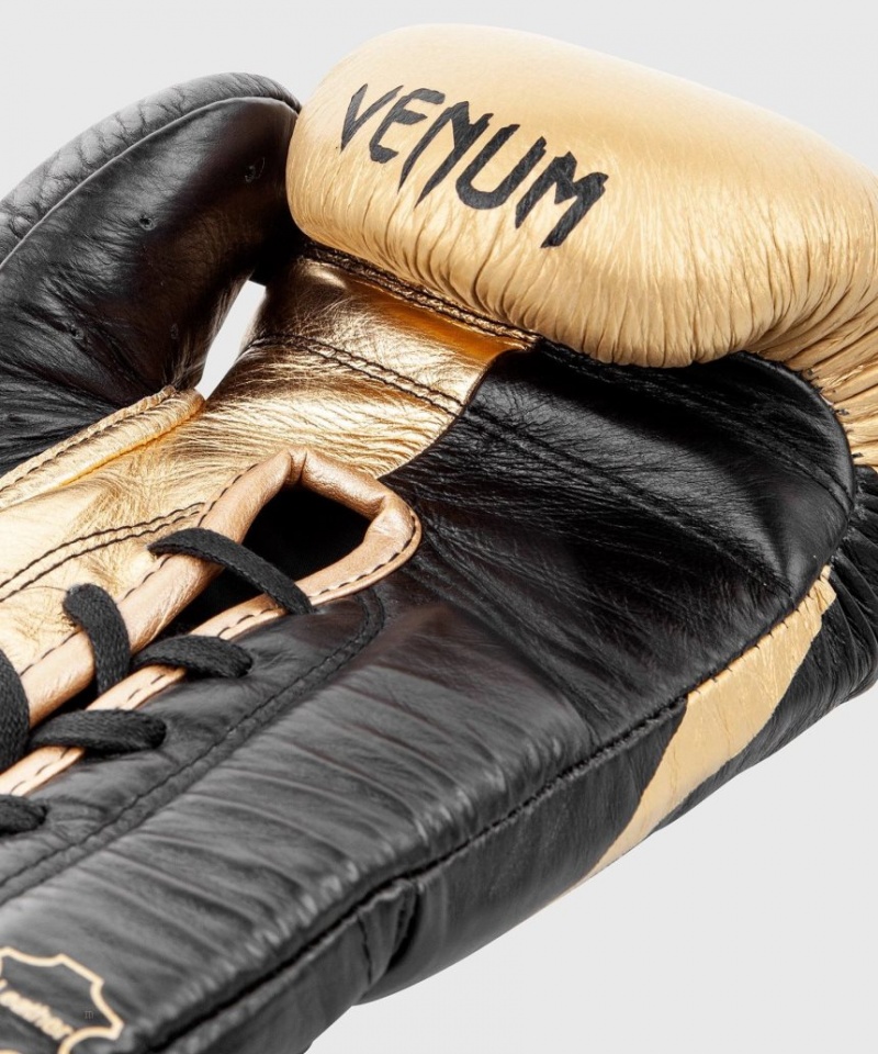 Gants De Boxe Venum Hammer Pro With Laces Noir Doré  | BHV-8932878