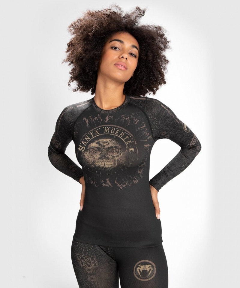 T Shirts Venum Santa Muerte Dark Side Rashguard Long Sleeves Femme Noir Marron  | AIJ-6274406