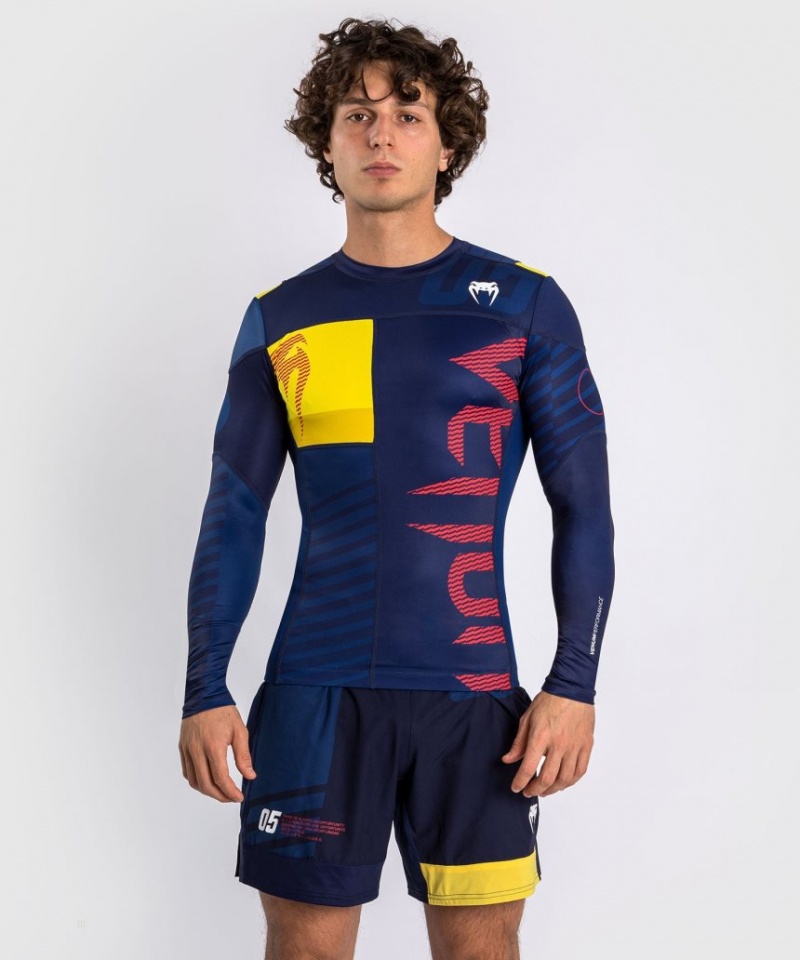 T Shirts Venum Sport 05 Rashguard Long Sleeves Homme Bleu Jaune  | AJS-7078776