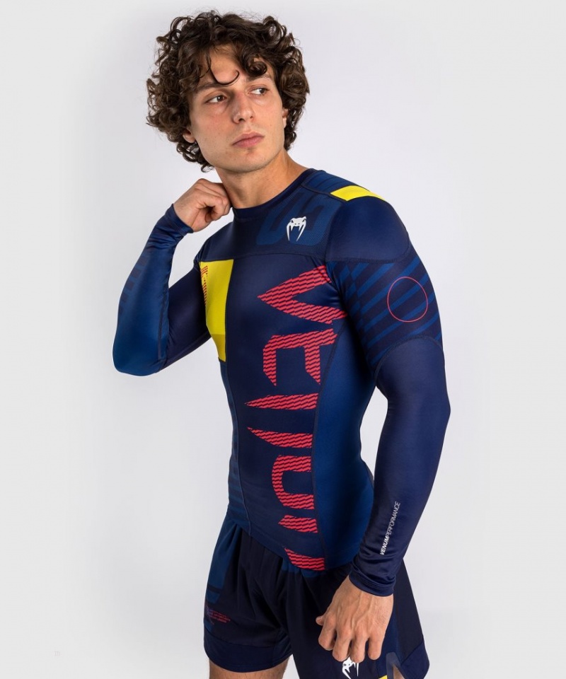 T Shirts Venum Sport 05 Rashguard Long Sleeves Homme Bleu Jaune  | AJS-7078776