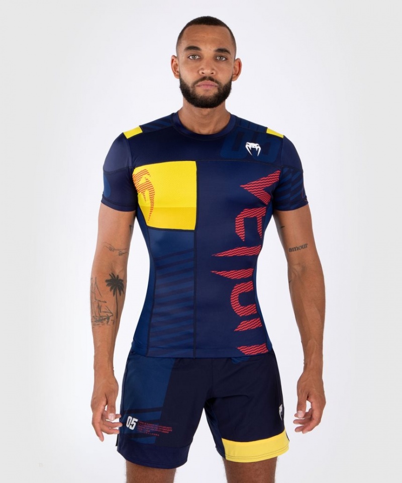 T Shirts Venum Sport 05 Rashguard Corta Sleeves Homme Bleu Jaune  | ENC-1082987