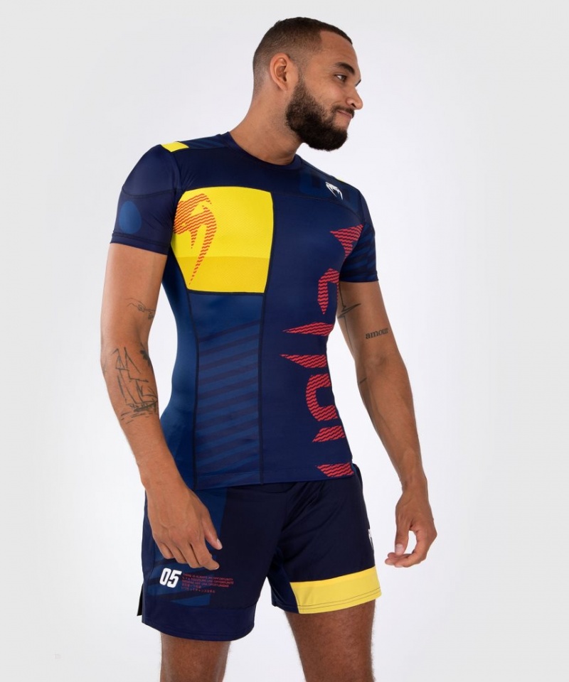 T Shirts Venum Sport 05 Rashguard Corta Sleeves Homme Bleu Jaune  | ENC-1082987