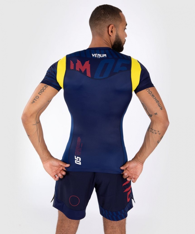 T Shirts Venum Sport 05 Rashguard Corta Sleeves Homme Bleu Jaune  | ENC-1082987