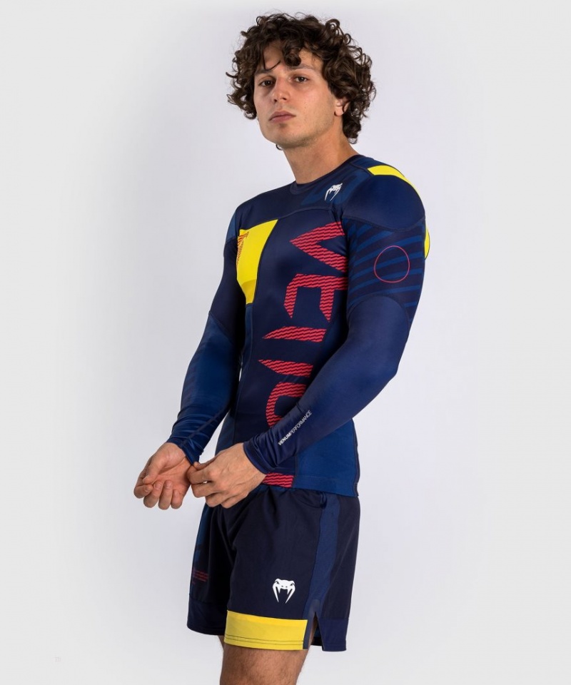 T Shirts Venum Sport 05 Rashguard Long Sleeves Homme Bleu Jaune  | AJS-7078776