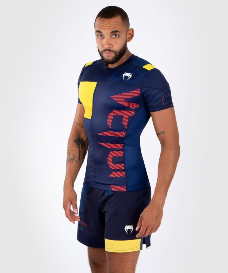 T Shirts Venum Sport 05 Rashguard Corta Sleeves Homme Bleu Jaune  | ENC-1082987