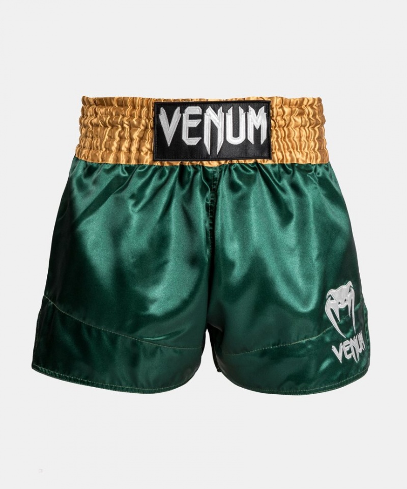 Short Venum Classiche Muay Thai Boxing Homme Vert Doré Blanche  | WDV-7524672