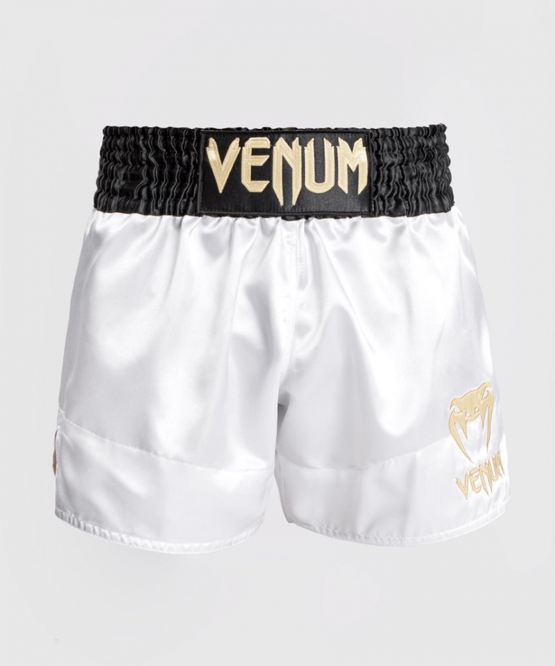 Short Venum Classiche Muay Thai Boxing Homme Blanche Doré Noir  | KCA-0713560