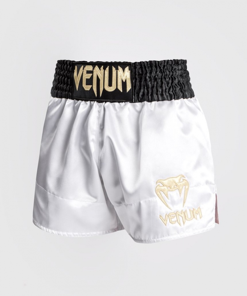 Short Venum Classiche Muay Thai Boxing Homme Blanche Doré Noir  | KCA-0713560