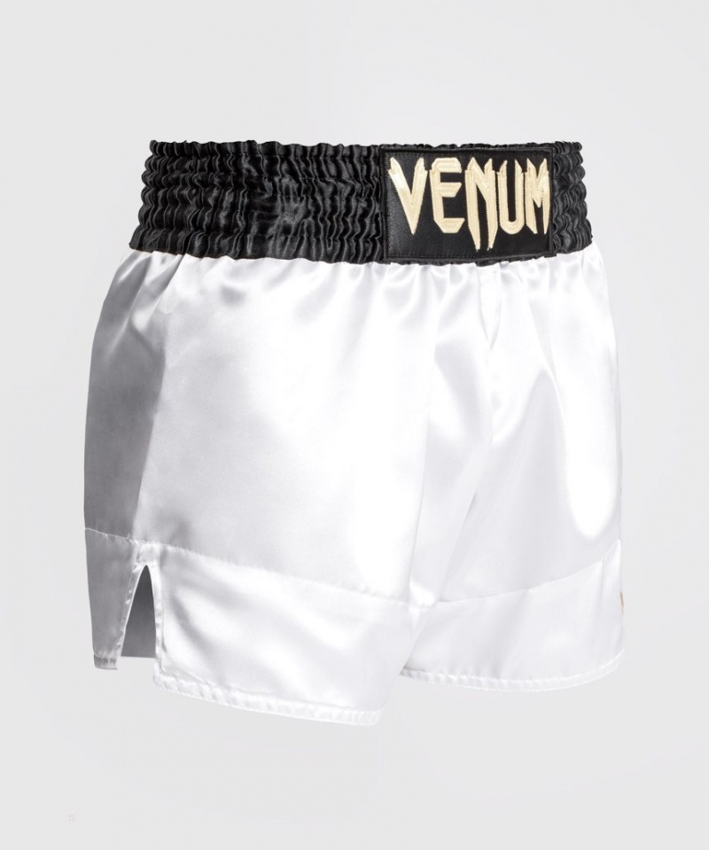 Short Venum Classiche Muay Thai Boxing Homme Blanche Doré Noir  | KCA-0713560