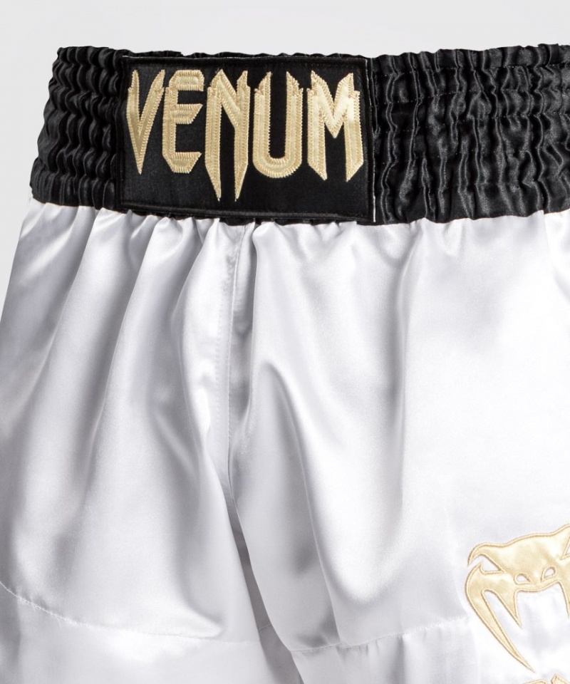 Short Venum Classiche Muay Thai Boxing Homme Blanche Doré Noir  | KCA-0713560