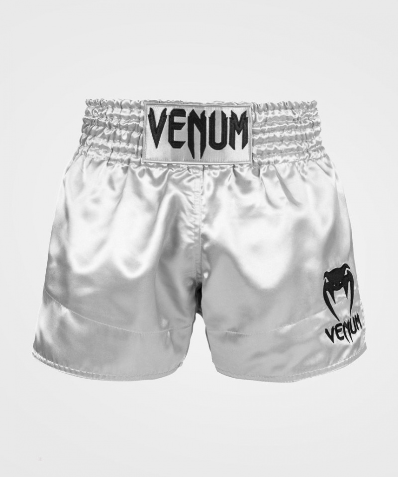 Short Venum Classiche Muay Thai Boxing Homme Argent Noir  | VLT-2026762