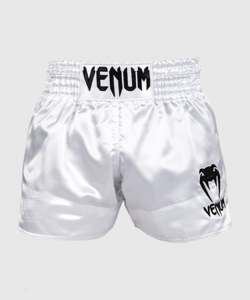 Short Venum Classiche Muay Thai Boxing Homme Blanche Noir  | YJW-0022465