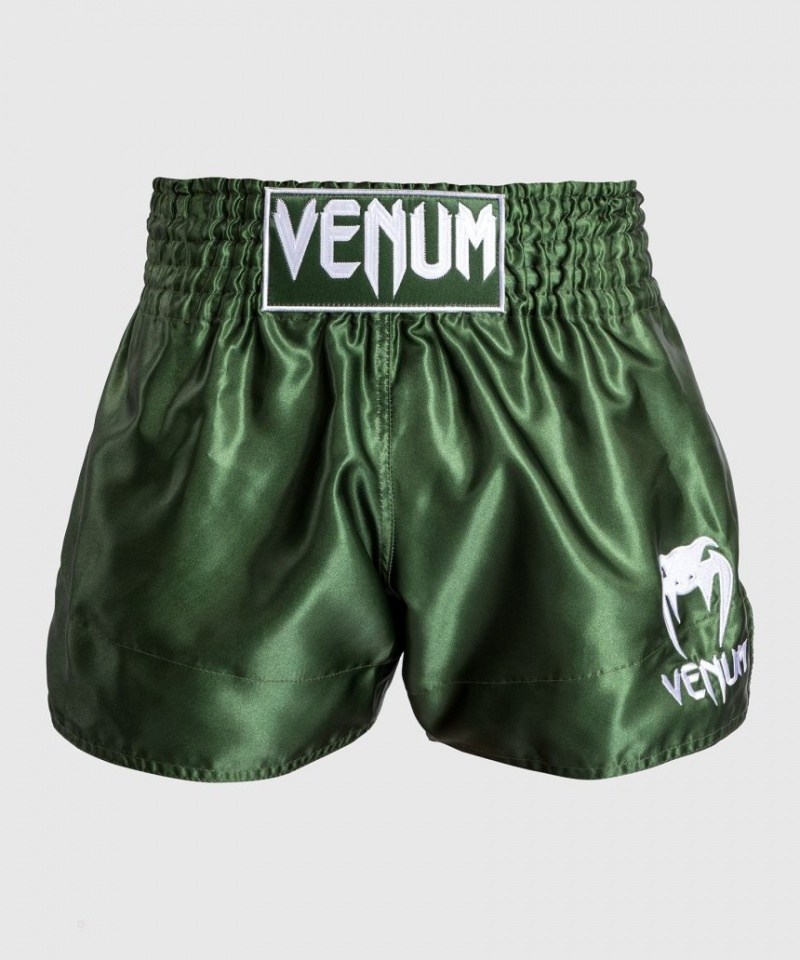 Short Venum Classiche Muay Thai Boxing Homme Kaki Blanche  | HLW-3986842