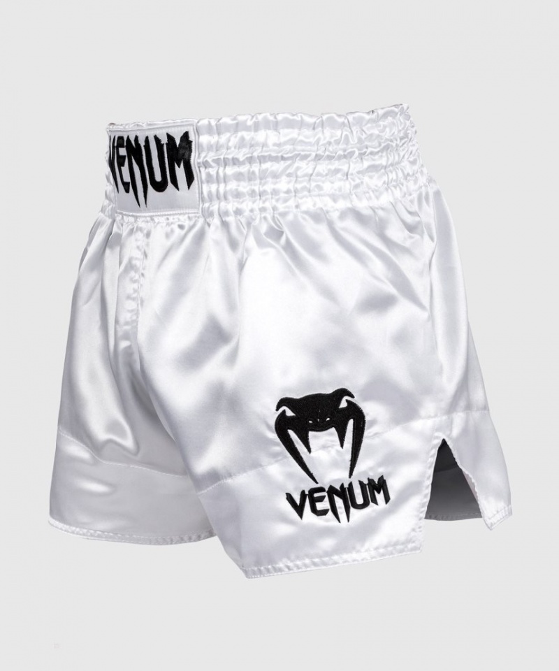 Short Venum Classiche Muay Thai Boxing Homme Blanche Noir  | YJW-0022465