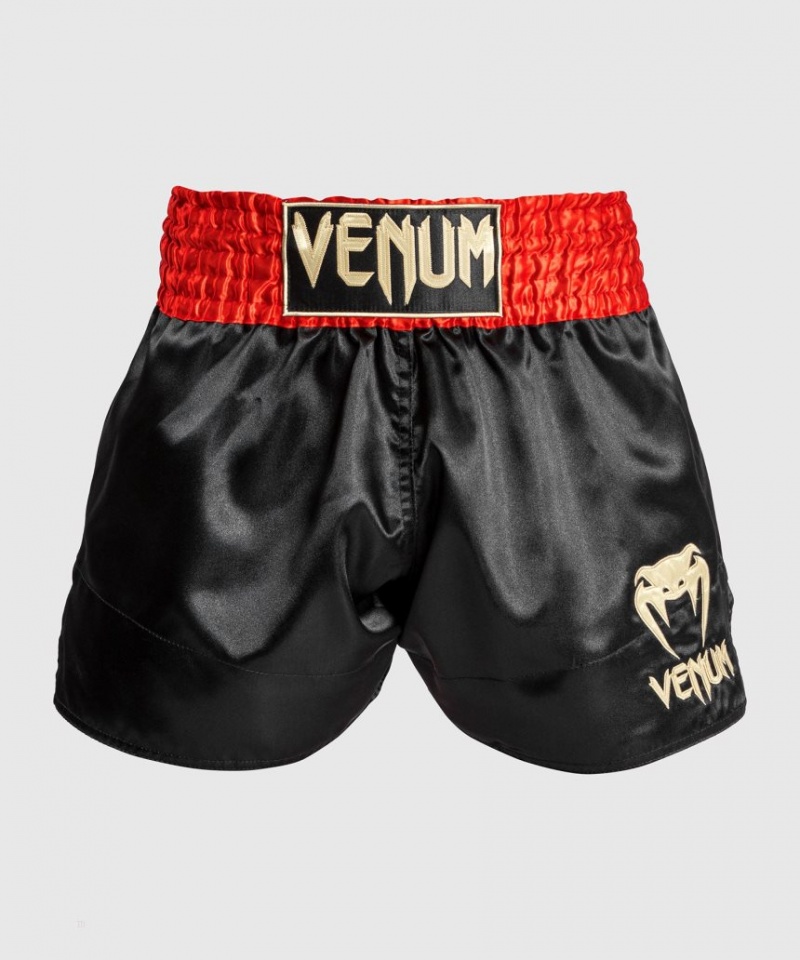 Short Venum Classiche Muay Thai Boxing Homme Rouge Noir Doré  | HVM-8018606