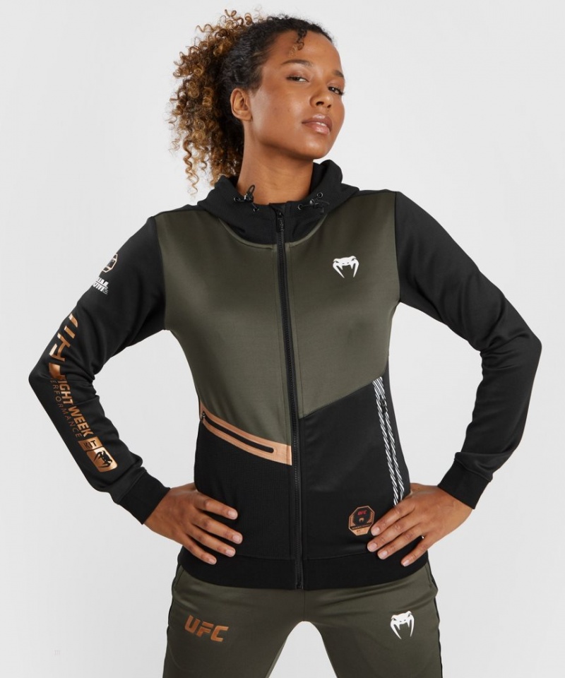 Sweat a Capuche Venum UFC Adrenaline by Fight Week Zip Femme Kaki Marron  | FWQ-4471419