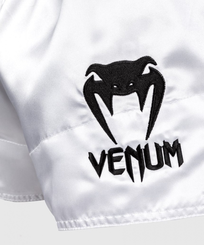 Short Venum Classiche Muay Thai Boxing Homme Blanche Noir  | YJW-0022465