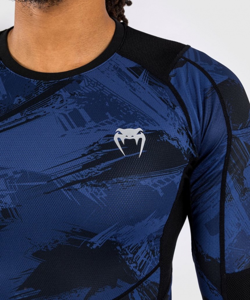 T Shirts Venum Electron 3.0 Long Sleeve Rashguard Homme Bleu Marine  | EDJ-3842481