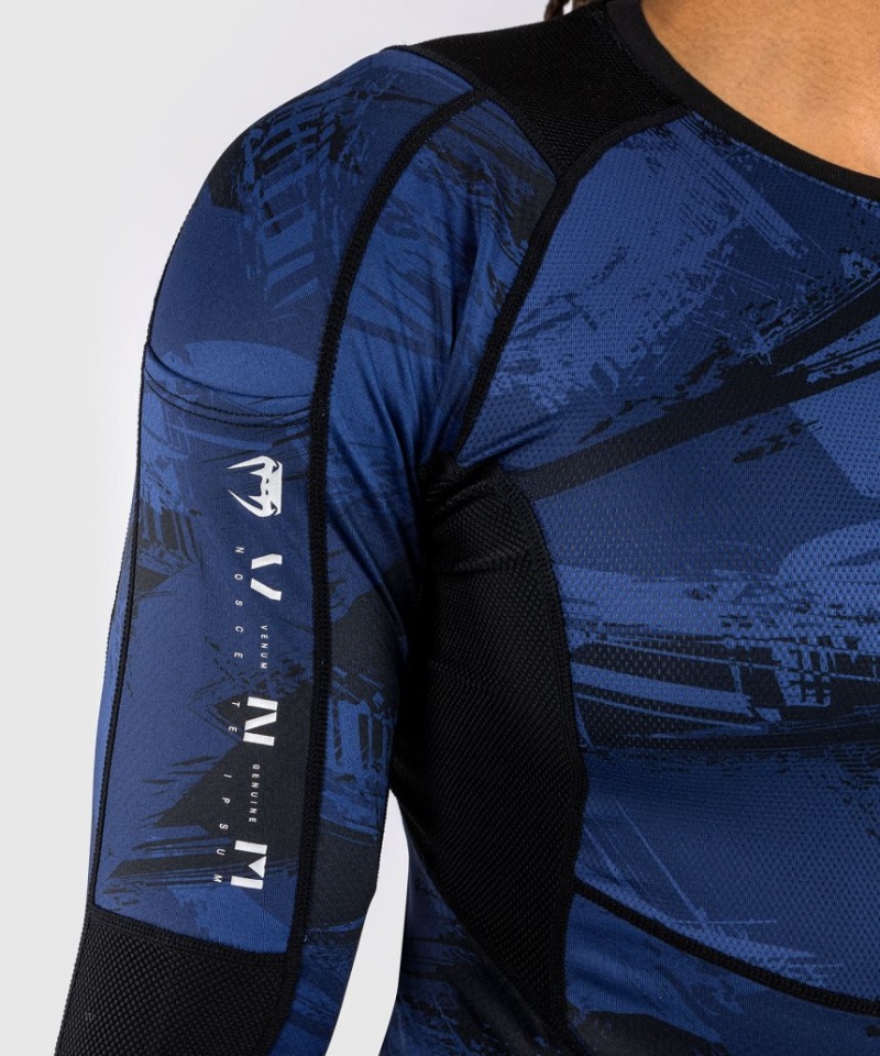 T Shirts Venum Electron 3.0 Long Sleeve Rashguard Homme Bleu Marine  | EDJ-3842481