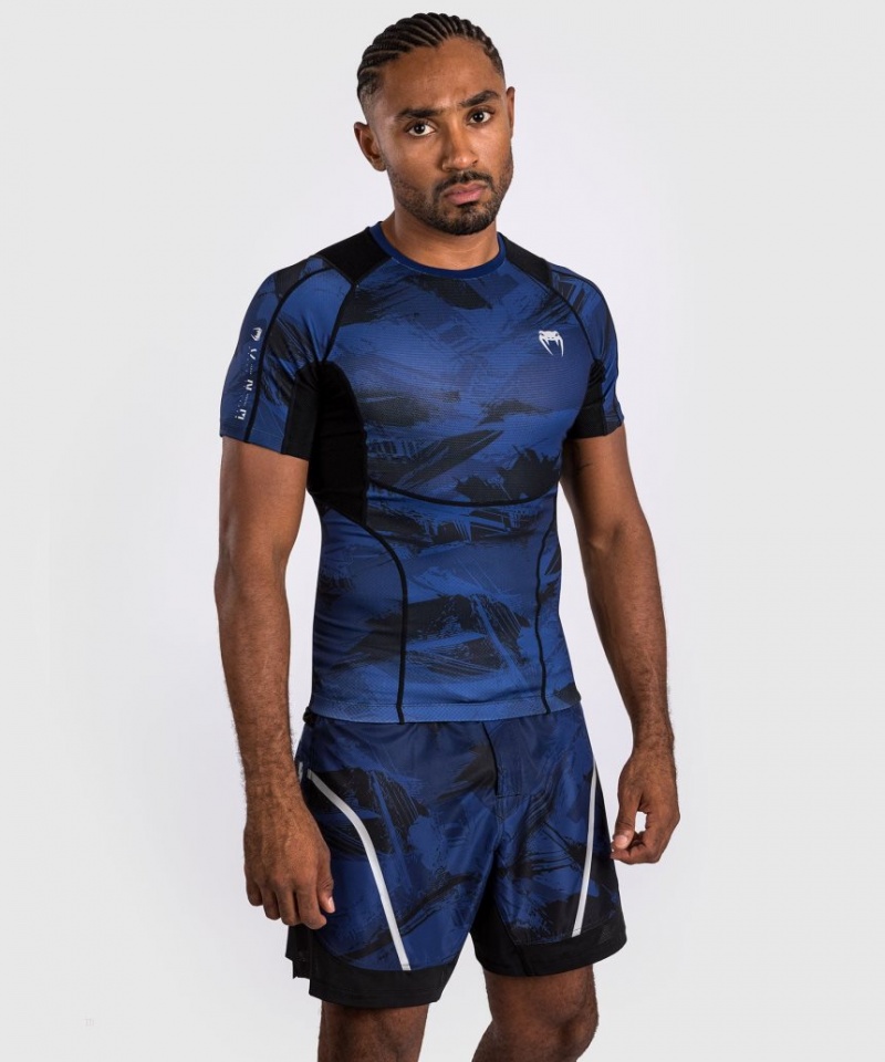 T Shirts Venum Electron 3.0 Corta Sleeve Rashguard Homme Bleu Marine  | VQQ-5008796