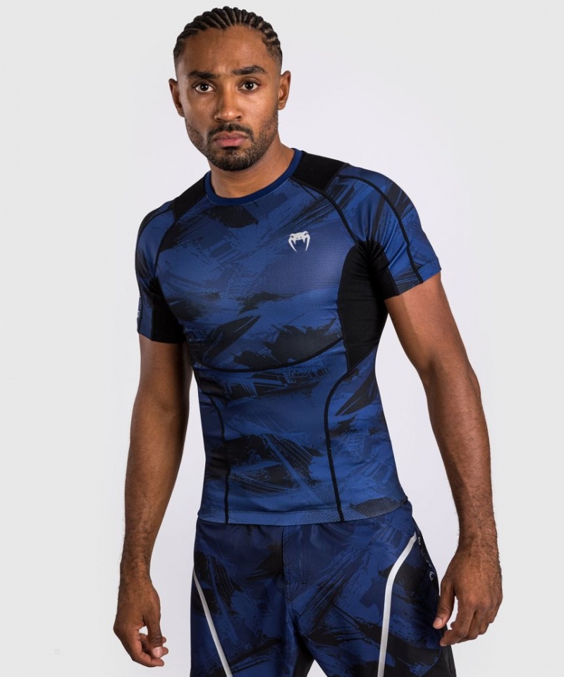 T Shirts Venum Electron 3.0 Corta Sleeve Rashguard Homme Bleu Marine  | VQQ-5008796