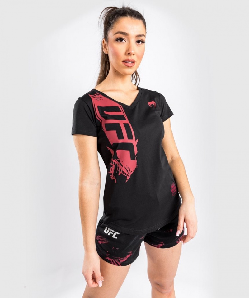 T Shirts Venum UFC Authentic Fight Week 2.0 Corta Sleeve Femme Noir Rouge  | CQP-1505720