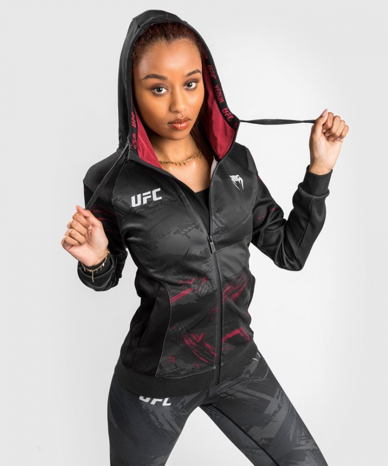 Sweat a Capuche Venum UFC Authentic Fight Week 2.0 Zip Femme Noir Rouge  | EIA-1632351