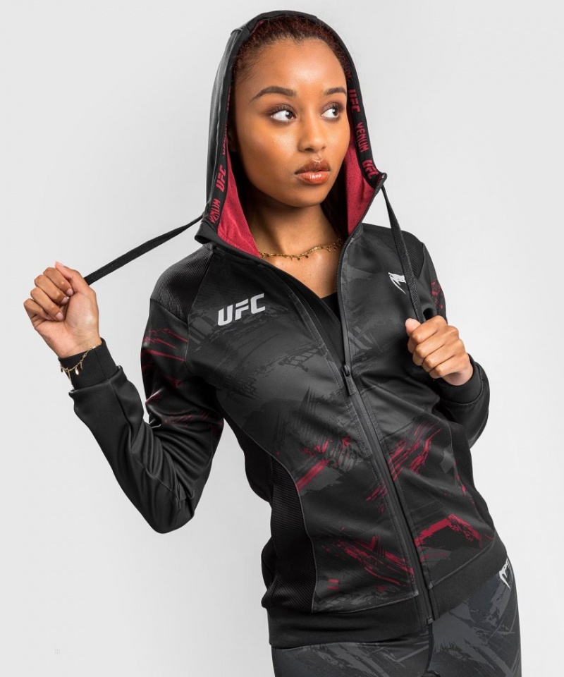 Sweat a Capuche Venum UFC Authentic Fight Week 2.0 Zip Femme Noir Rouge  | EIA-1632351