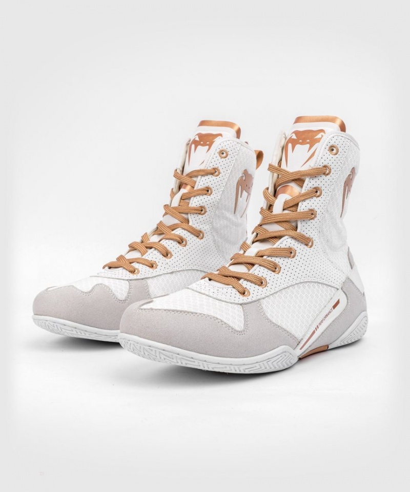 Chaussures De Boxe Venum Elite Homme Blanche Doré  | JMA-7748332