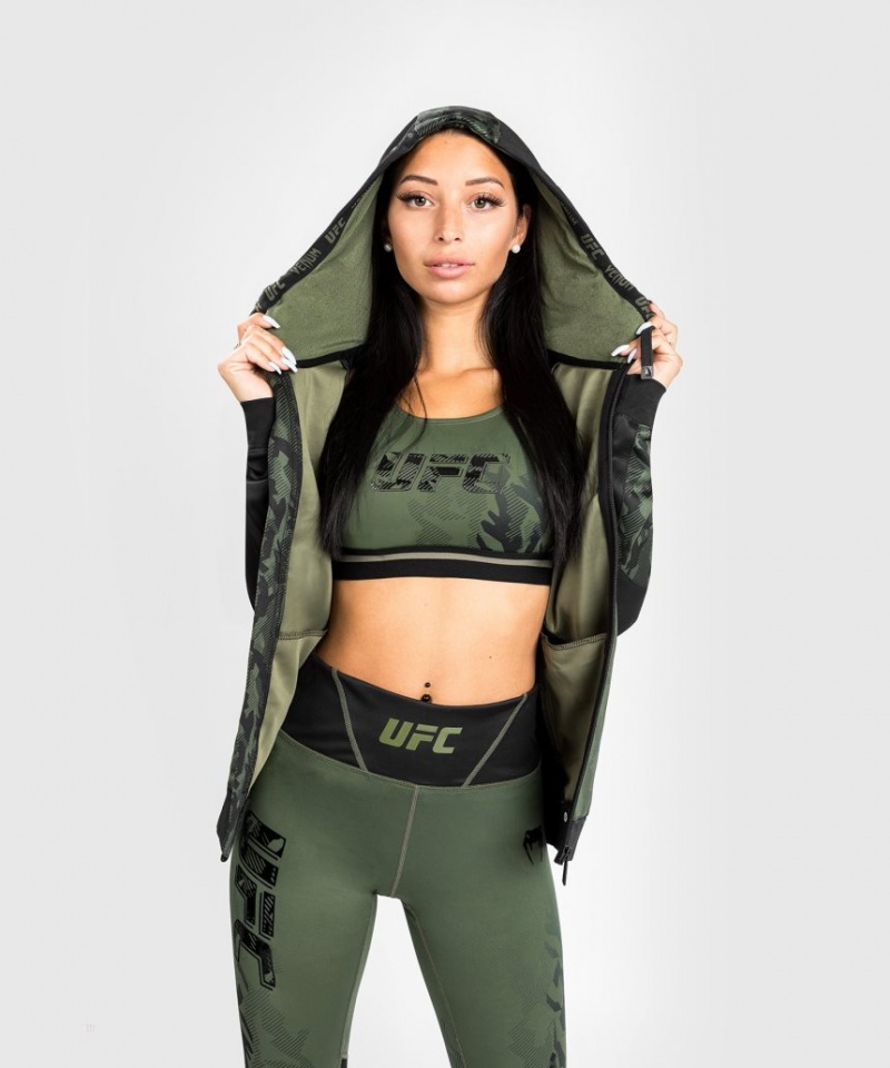 Sweat a Capuche Venum UFC Authentic Fight Week Zip Femme Kaki  | OYH-6218489