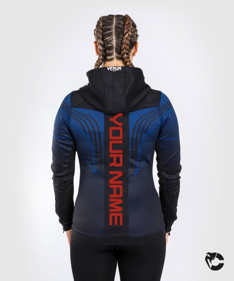 Veste Venum UFC Personalized Authentic Fight Night 2.0 Kit by Walkout Hoodie Femme Bleu Noir  | YMP-6128412