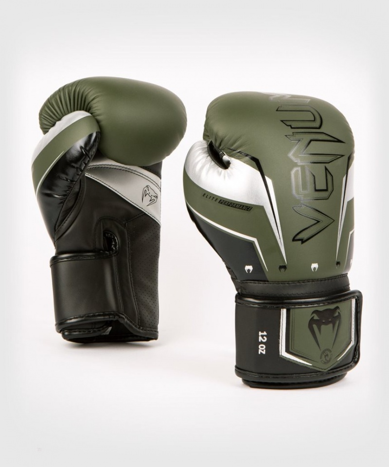 Gants De Boxe Venum Elite Evo Kaki Argent  | RIK-0026302