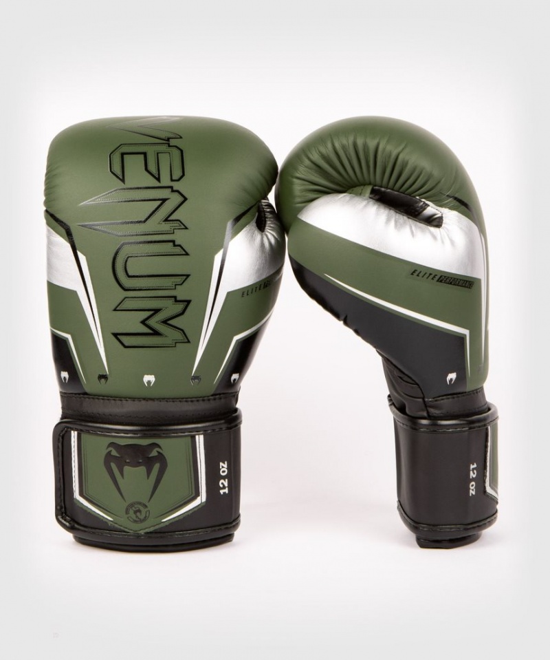 Gants De Boxe Venum Elite Evo Kaki Argent  | RIK-0026302