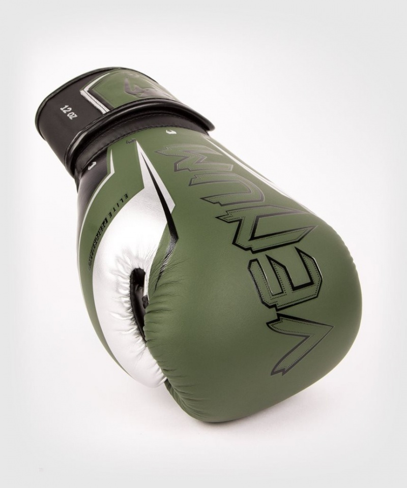 Gants De Boxe Venum Elite Evo Kaki Argent  | RIK-0026302