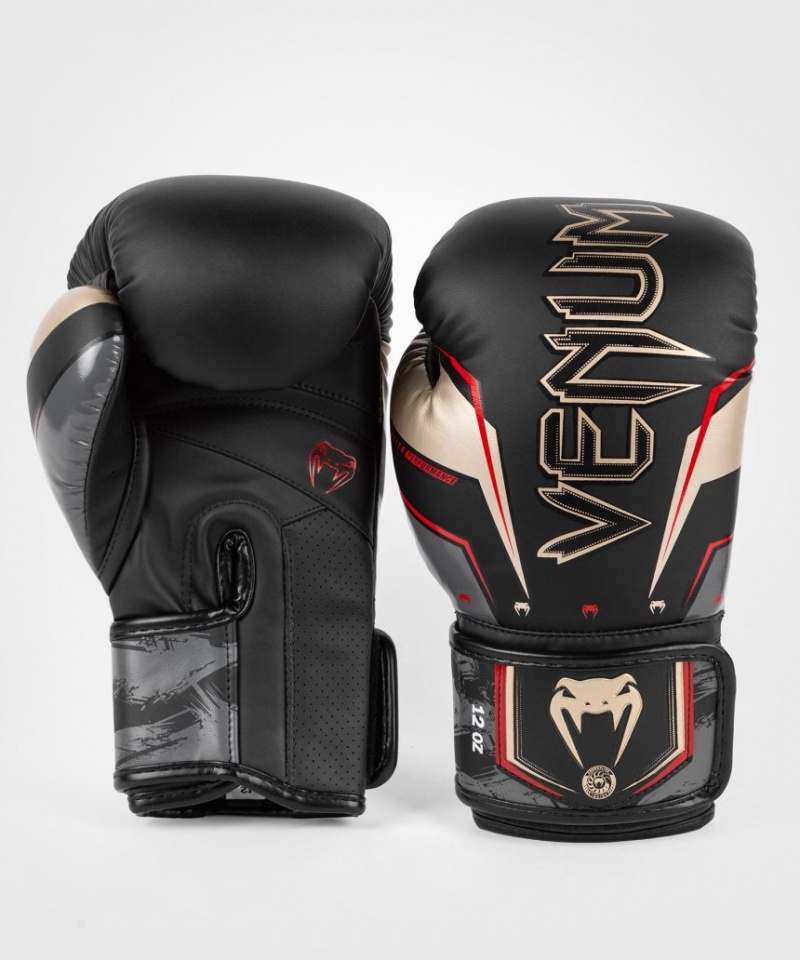 Gants De Boxe Venum Elite Evo Noir Doré Rouge  | YTM-0614362