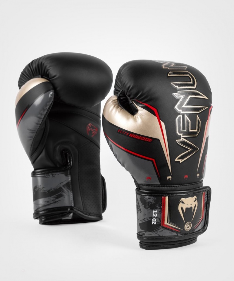 Gants De Boxe Venum Elite Evo Noir Doré Rouge  | YTM-0614362