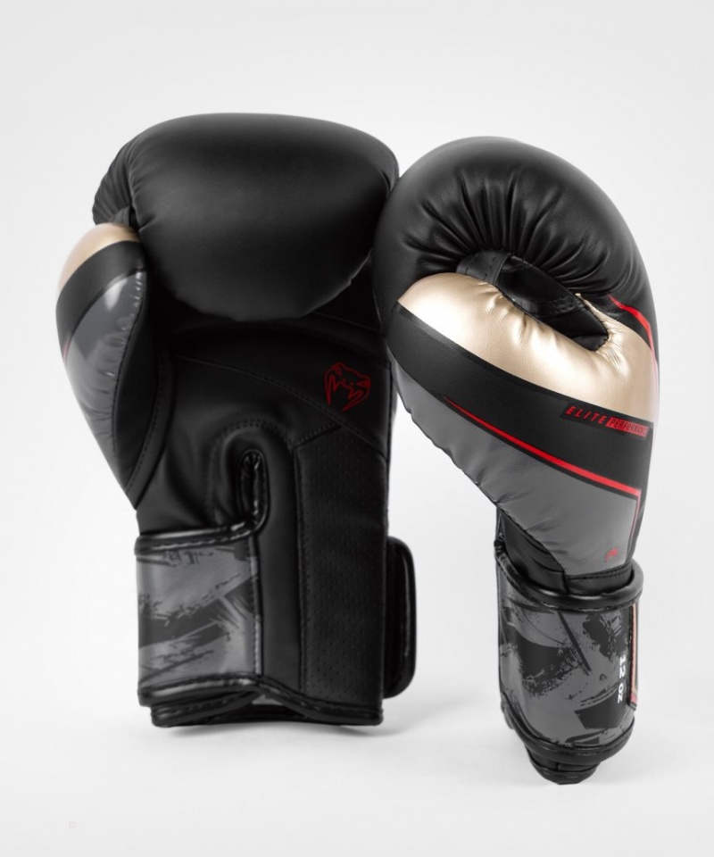 Gants De Boxe Venum Elite Evo Noir Doré Rouge  | YTM-0614362