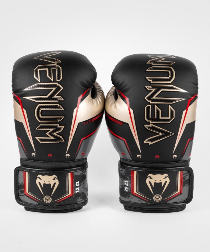 Gants De Boxe Venum Elite Evo Noir Doré Rouge  | YTM-0614362